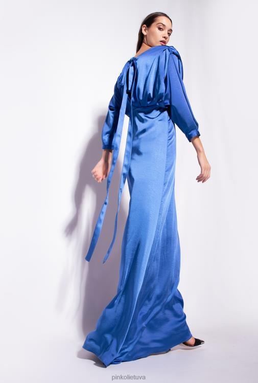 ilgos suknelės | DH06P111 satino suknele su lankeliu Pinko mėlyna