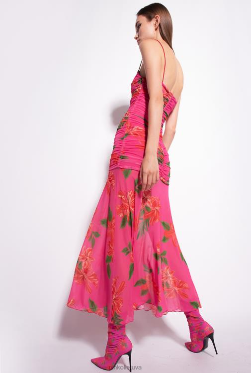 ilgos suknelės | DH06P142 plono kirpimo suknelė su gėlėmis Pinko multi fuksija/raudona