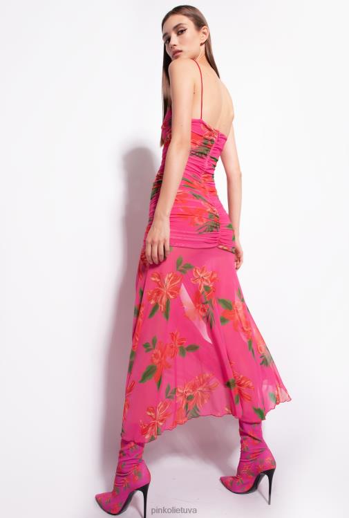 ilgos suknelės | DH06P142 plono kirpimo suknelė su gėlėmis Pinko multi fuksija/raudona