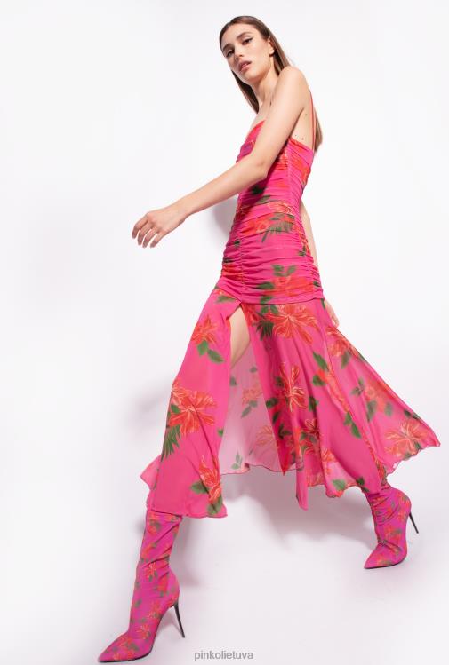 ilgos suknelės | DH06P142 plono kirpimo suknelė su gėlėmis Pinko multi fuksija/raudona