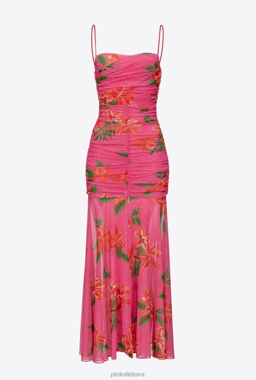 ilgos suknelės | DH06P142 plono kirpimo suknelė su gėlėmis Pinko multi fuksija/raudona