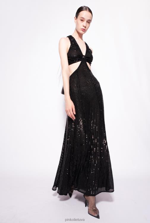 ilgos suknelės | DH06P155 ilga dryžuota suknelė su blizgučiais Pinko limuzinas juodas