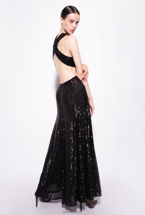 ilgos suknelės | DH06P155 ilga dryžuota suknelė su blizgučiais Pinko limuzinas juodas