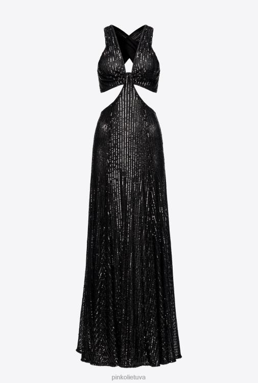 ilgos suknelės | DH06P155 ilga dryžuota suknelė su blizgučiais Pinko limuzinas juodas