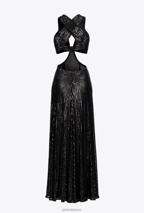 ilgos suknelės | DH06P155 ilga dryžuota suknelė su blizgučiais Pinko limuzinas juodas