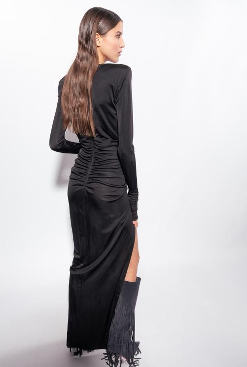 ilgos suknelės | DH06P166 blizgi suknelė ant vieno peties Pinko limuzinas juodas