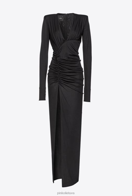 ilgos suknelės | DH06P166 blizgi suknelė ant vieno peties Pinko limuzinas juodas
