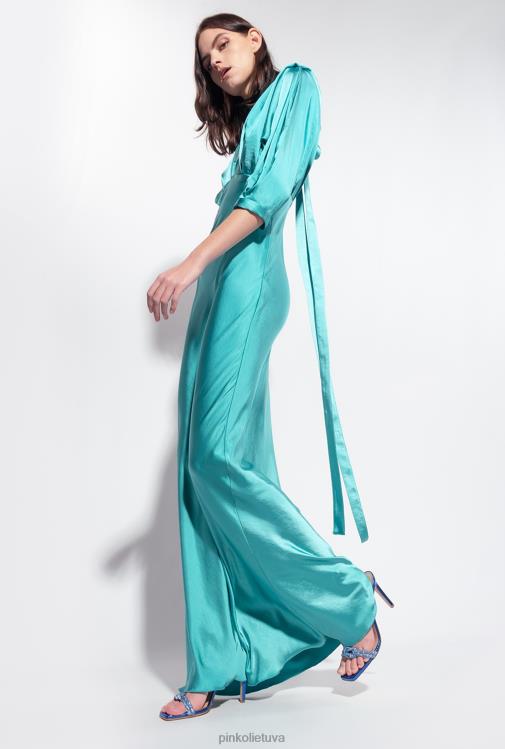 ilgos suknelės | DH06P169 satino suknele su lankeliu Pinko mėlyna