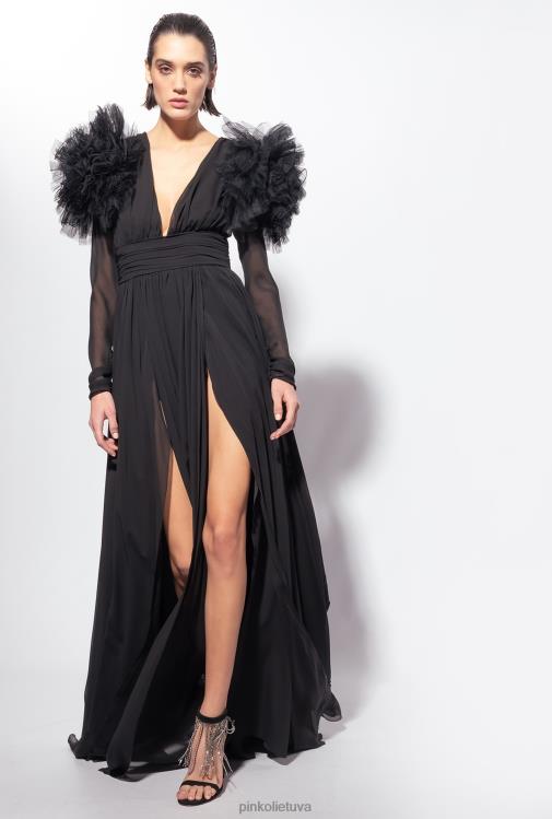 ilgos suknelės | DH06P187 ilga šifono ir tiulio suknelė Pinko limuzinas juodas