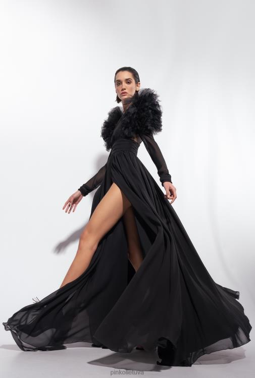 ilgos suknelės | DH06P187 ilga šifono ir tiulio suknelė Pinko limuzinas juodas