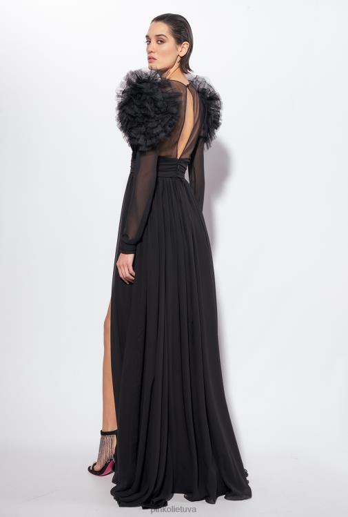 ilgos suknelės | DH06P187 ilga šifono ir tiulio suknelė Pinko limuzinas juodas
