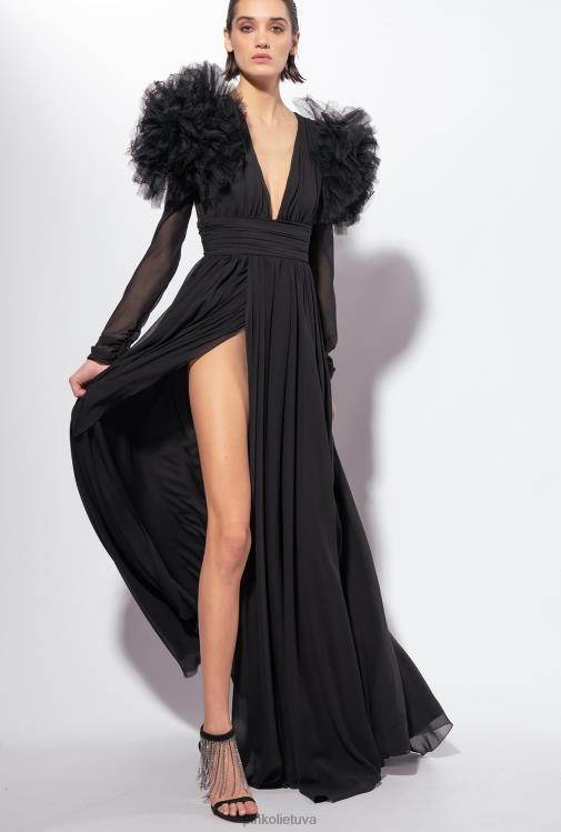 ilgos suknelės | DH06P187 ilga šifono ir tiulio suknelė Pinko limuzinas juodas
