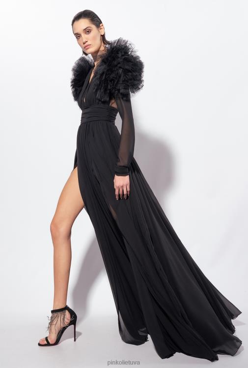 ilgos suknelės | DH06P187 ilga šifono ir tiulio suknelė Pinko limuzinas juodas