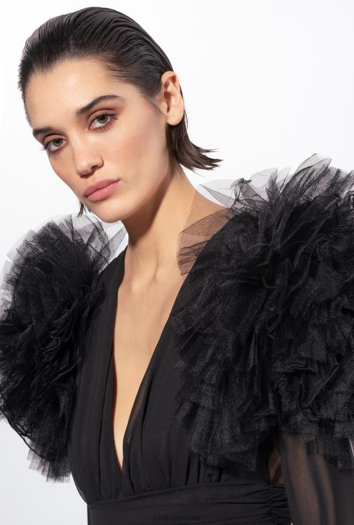 ilgos suknelės | DH06P187 ilga šifono ir tiulio suknelė Pinko limuzinas juodas