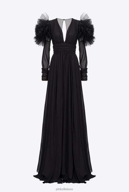 ilgos suknelės | DH06P187 ilga šifono ir tiulio suknelė Pinko limuzinas juodas