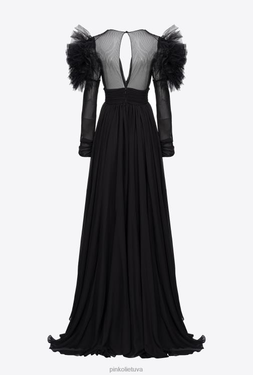 ilgos suknelės | DH06P187 ilga šifono ir tiulio suknelė Pinko limuzinas juodas