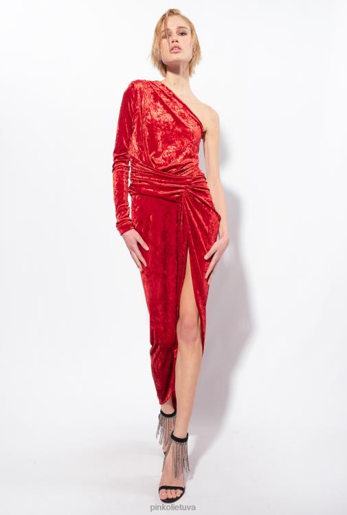 ilgos suknelės | DH06P199 vieno peties traiškyto aksomo suknelė Pinko Rio raudona