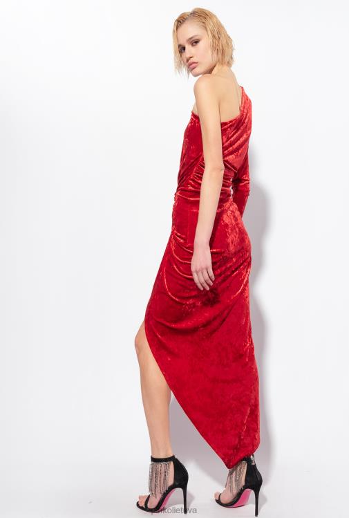 ilgos suknelės | DH06P199 vieno peties traiškyto aksomo suknelė Pinko Rio raudona