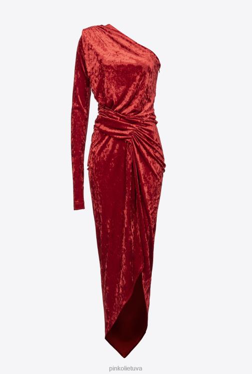 ilgos suknelės | DH06P199 vieno peties traiškyto aksomo suknelė Pinko Rio raudona