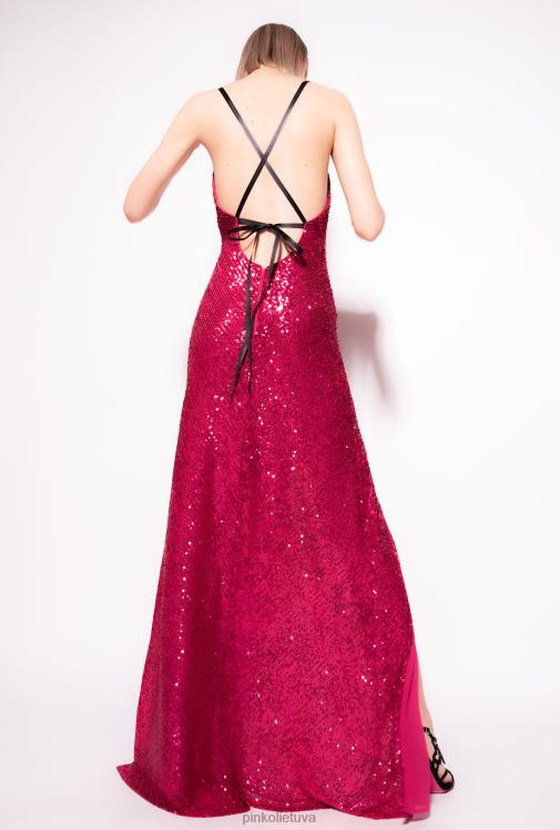 ilgos suknelės | DH06P203 ilga, elegantiška suknelė su blizgučiais Pinko fuksija/pilka
