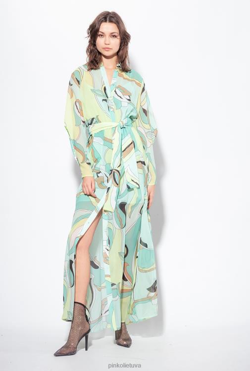 ilgos suknelės | DH06P37 voile marškinių suknelė su gėlių pumpurų raštu Pinko daugiaspalvis - vandens žalia/smėlio spalvos