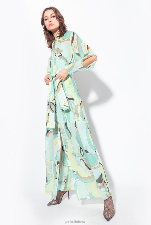 ilgos suknelės | DH06P37 voile marškinių suknelė su gėlių pumpurų raštu Pinko daugiaspalvis - vandens žalia/smėlio spalvos