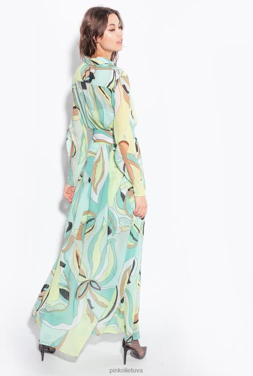 ilgos suknelės | DH06P37 voile marškinių suknelė su gėlių pumpurų raštu Pinko daugiaspalvis - vandens žalia/smėlio spalvos