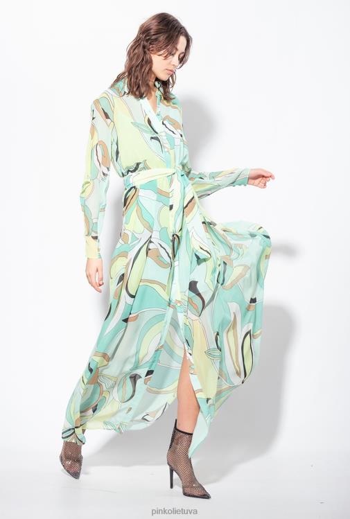 ilgos suknelės | DH06P37 voile marškinių suknelė su gėlių pumpurų raštu Pinko daugiaspalvis - vandens žalia/smėlio spalvos