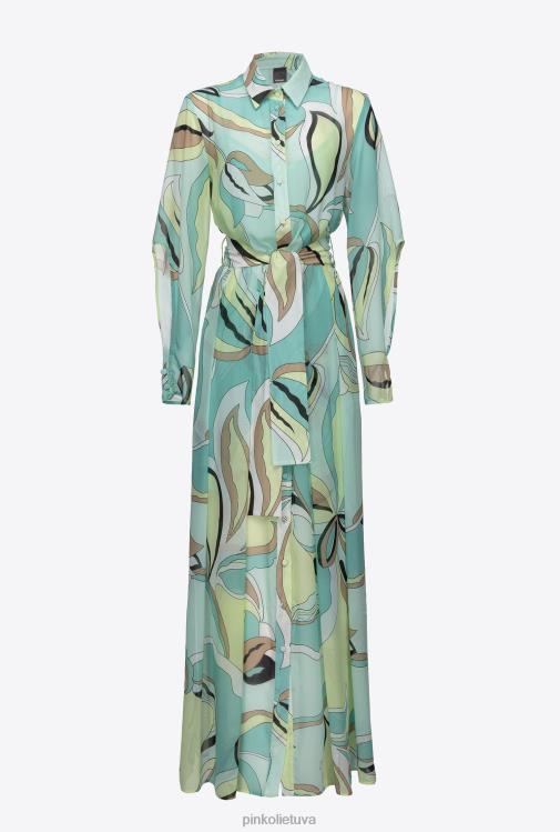 ilgos suknelės | DH06P37 voile marškinių suknelė su gėlių pumpurų raštu Pinko daugiaspalvis - vandens žalia/smėlio spalvos