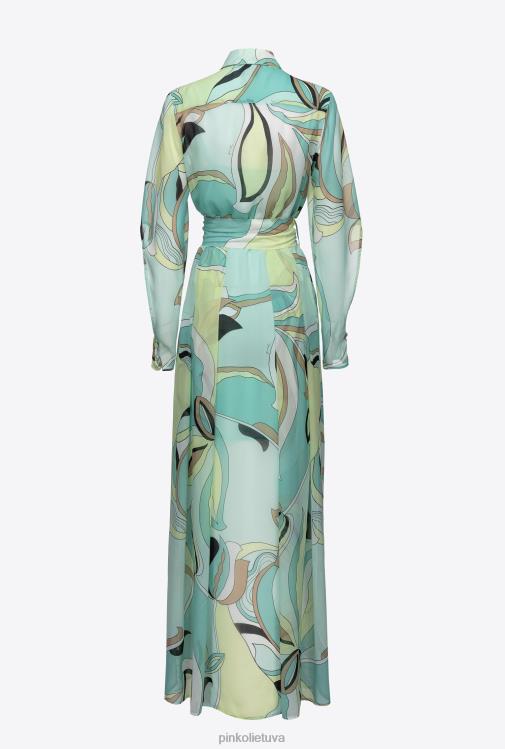 ilgos suknelės | DH06P37 voile marškinių suknelė su gėlių pumpurų raštu Pinko daugiaspalvis - vandens žalia/smėlio spalvos