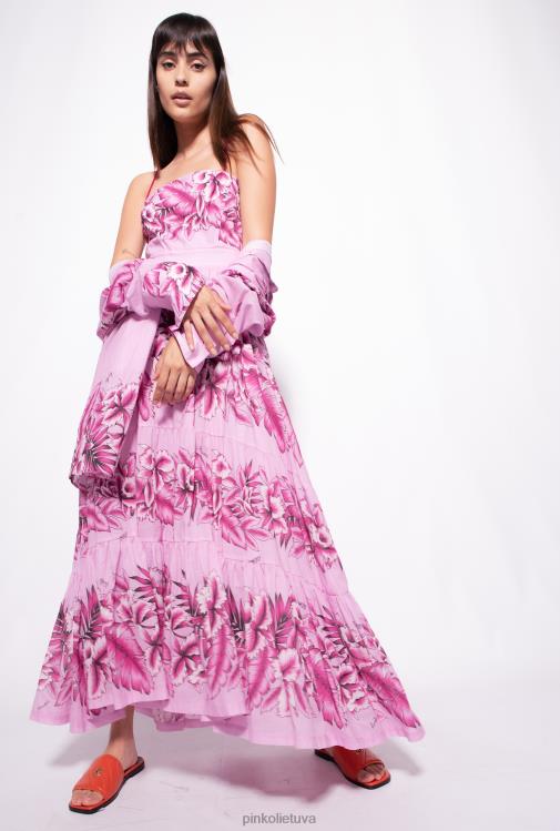 ilgos suknelės | DH06P44 tropinio rašto muslino suknelė Pinko vakaro lietus