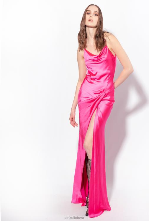 ilgos suknelės | DH06P47 ilga satininė suknelė su žiedo detale Pinko fuksijos violetinė