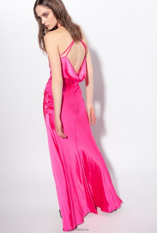 ilgos suknelės | DH06P47 ilga satininė suknelė su žiedo detale Pinko fuksijos violetinė