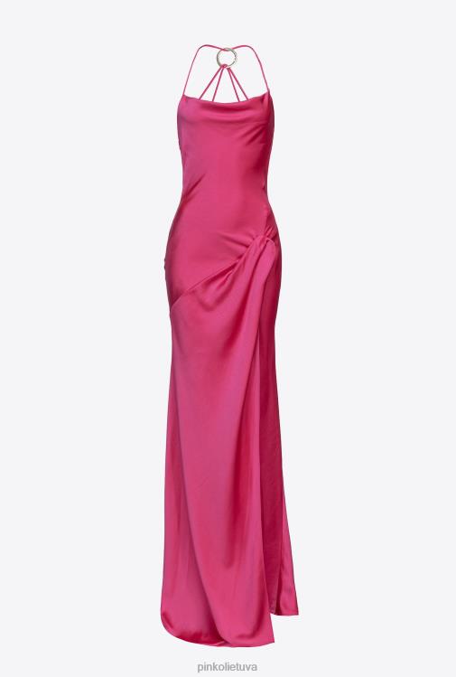 ilgos suknelės | DH06P47 ilga satininė suknelė su žiedo detale Pinko fuksijos violetinė