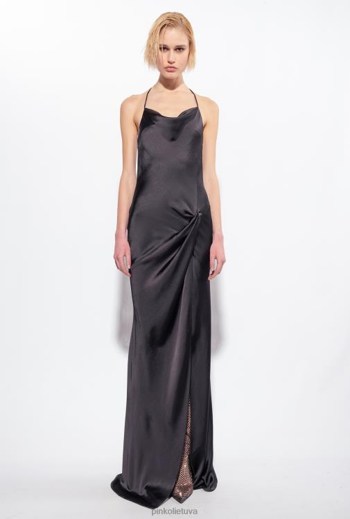 ilgos suknelės | DH06P48 ilga satininė suknelė su žiedo detale Pinko limuzinas juodas