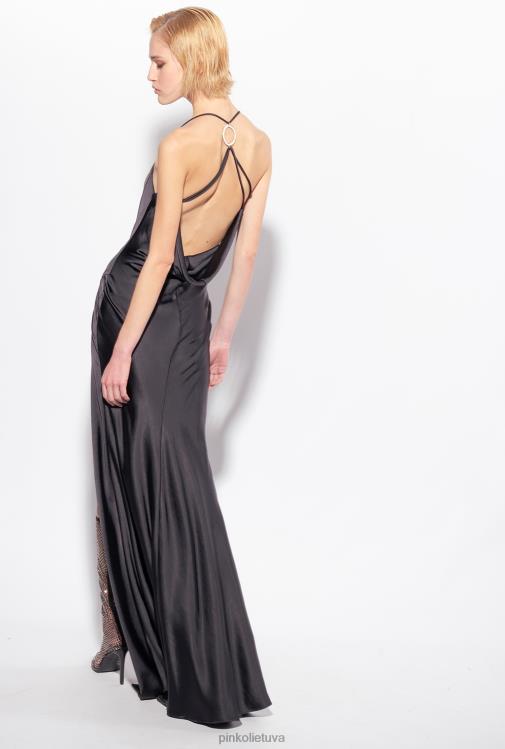 ilgos suknelės | DH06P48 ilga satininė suknelė su žiedo detale Pinko limuzinas juodas