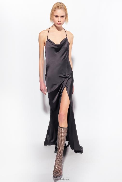 ilgos suknelės | DH06P48 ilga satininė suknelė su žiedo detale Pinko limuzinas juodas