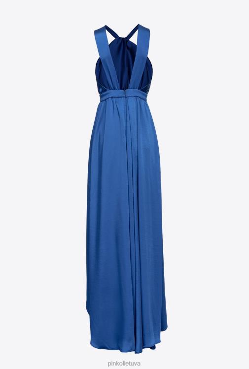 ilgos suknelės | DH06P49 ilga satino suknele su skeltuku Pinko mėlyna