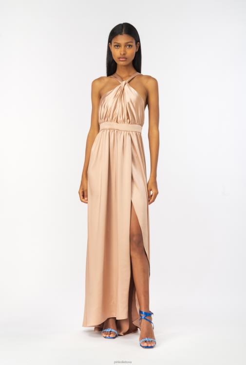 ilgos suknelės | DH06P50 ilga satino suknele su skeltuku Pinko Kamejo rožinė