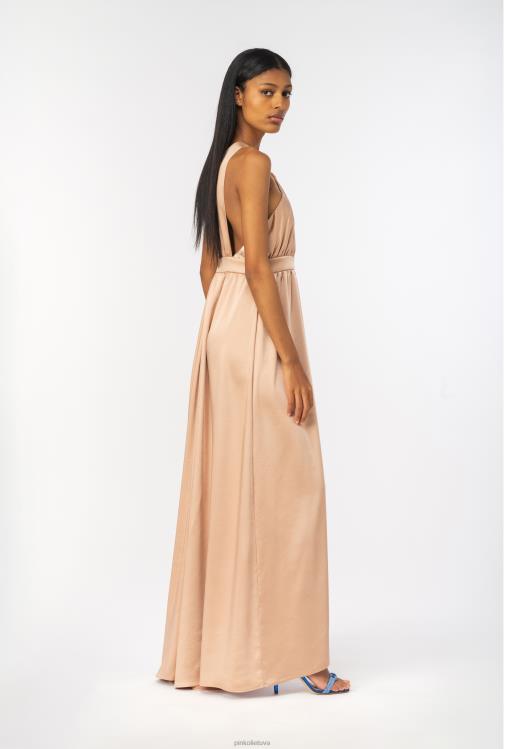 ilgos suknelės | DH06P50 ilga satino suknele su skeltuku Pinko Kamejo rožinė