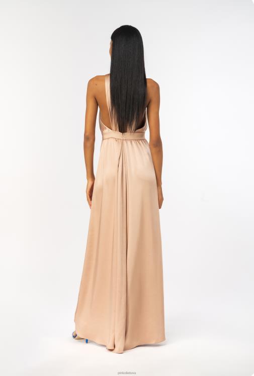 ilgos suknelės | DH06P50 ilga satino suknele su skeltuku Pinko Kamejo rožinė