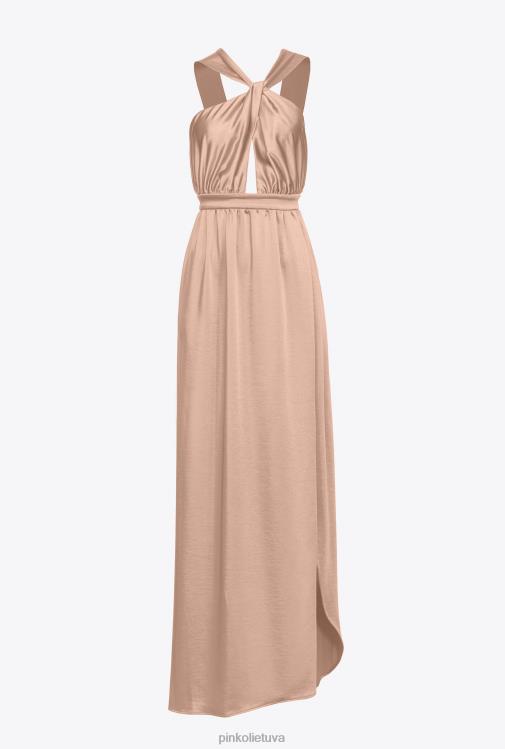 ilgos suknelės | DH06P50 ilga satino suknele su skeltuku Pinko Kamejo rožinė