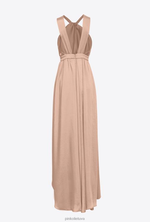 ilgos suknelės | DH06P50 ilga satino suknele su skeltuku Pinko Kamejo rožinė