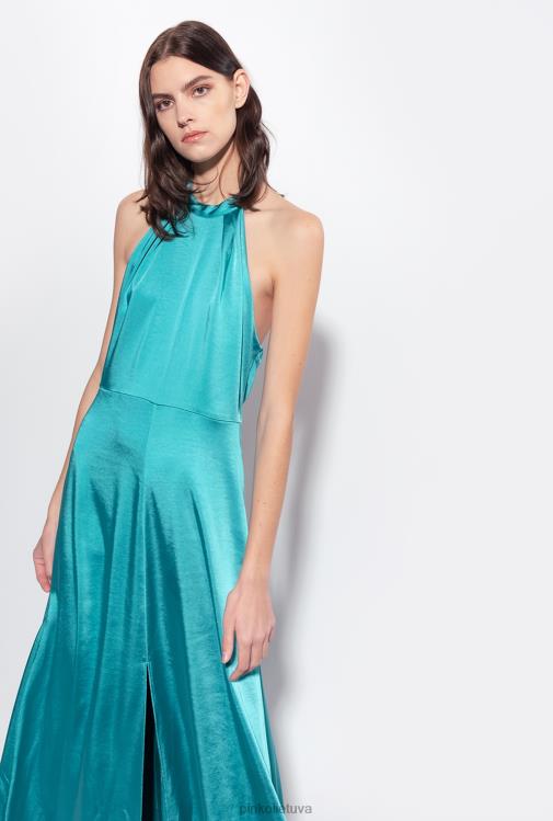 ilgos suknelės | DH06P51 Atvira satino suknelė Pinko mėlyna