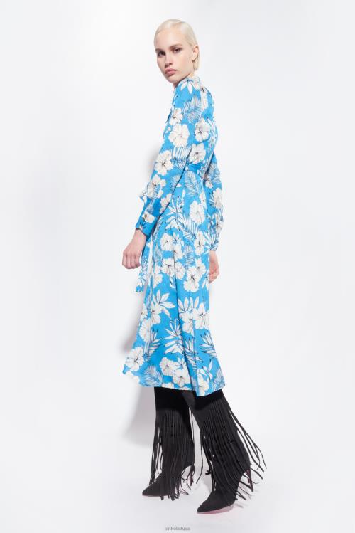 ilgos suknelės | DH06P52 grafinė gėlėta marškinių suknelė Pinko turkis/sviestinis/juodas