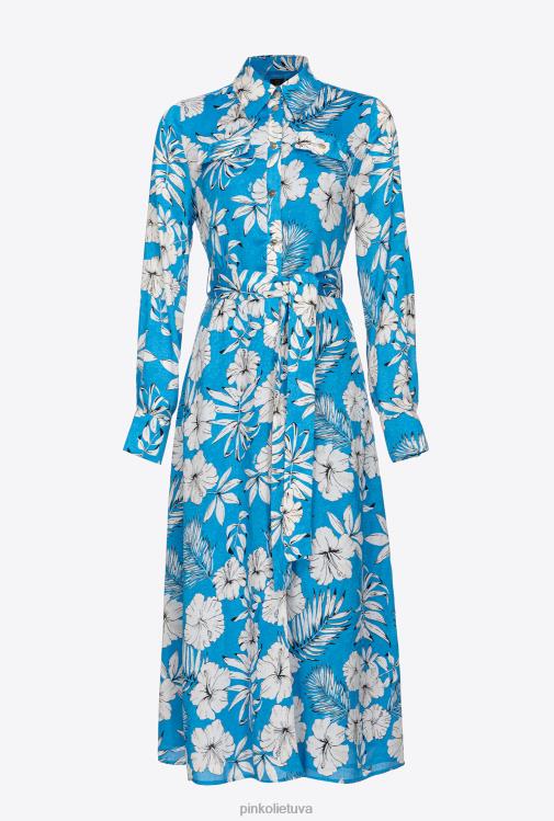 ilgos suknelės | DH06P52 grafinė gėlėta marškinių suknelė Pinko turkis/sviestinis/juodas