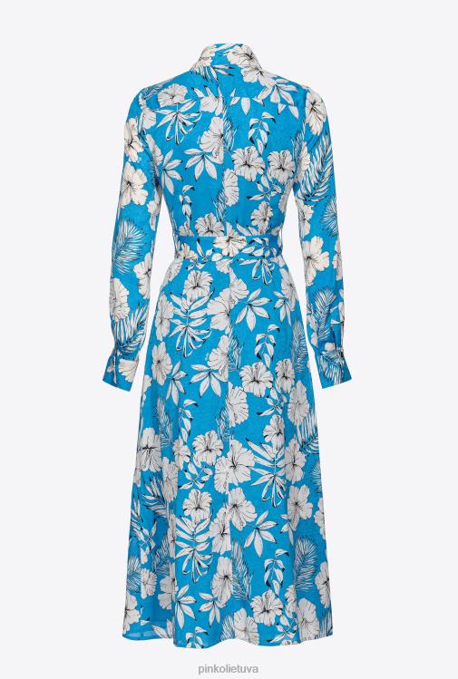 ilgos suknelės | DH06P52 grafinė gėlėta marškinių suknelė Pinko turkis/sviestinis/juodas