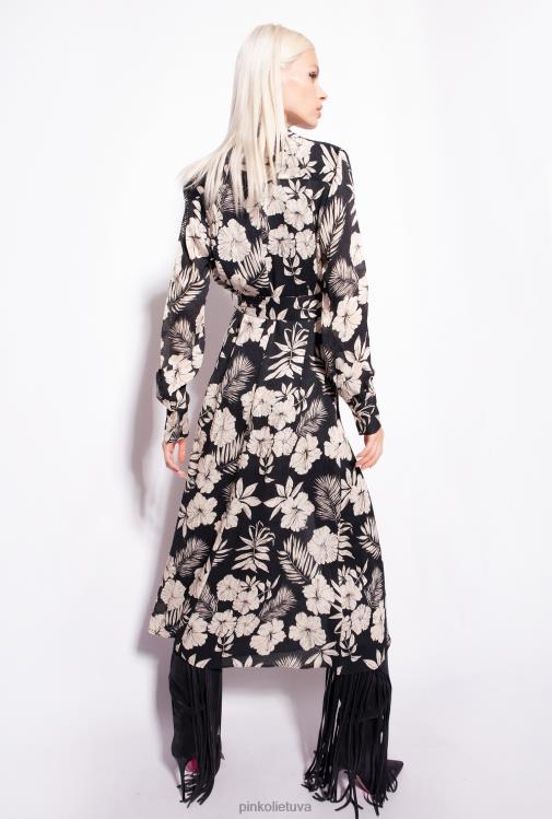 ilgos suknelės | DH06P53 grafinė gėlėta marškinių suknelė Pinko juodas/sviestas
