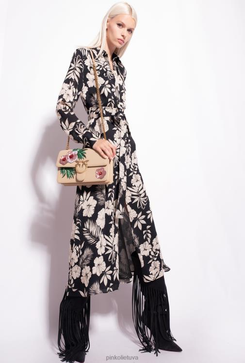 ilgos suknelės | DH06P53 grafinė gėlėta marškinių suknelė Pinko juodas/sviestas