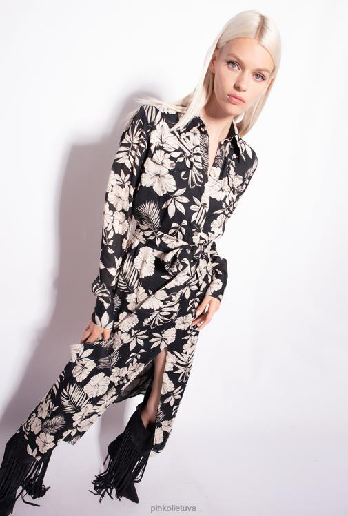 ilgos suknelės | DH06P53 grafinė gėlėta marškinių suknelė Pinko juodas/sviestas
